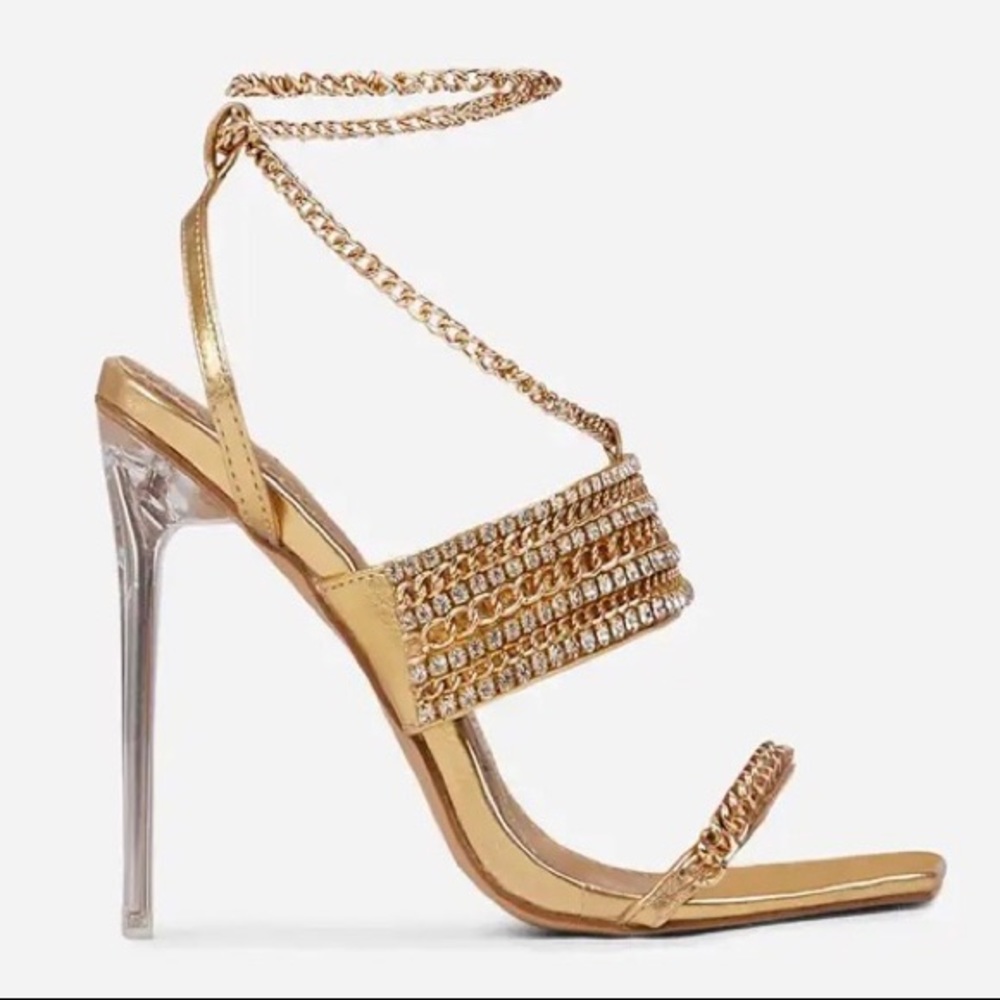 Gold chain detail heels